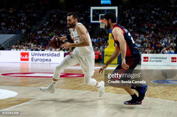 Rudy Fernandez, #5 guard of Real Madrid during the Liga Endesa game between Real Madrid and Kirolbet Baskonia at Wizink Center on June 15, 2018 in...