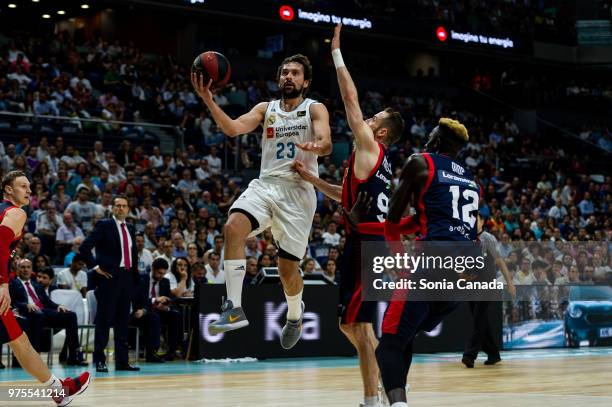 Sergio Llull, #23 guard of Real Madrid during the Liga Endesa game between Real Madrid and Kirolbet Baskonia at Wizink Center on June 15, 2018 in...