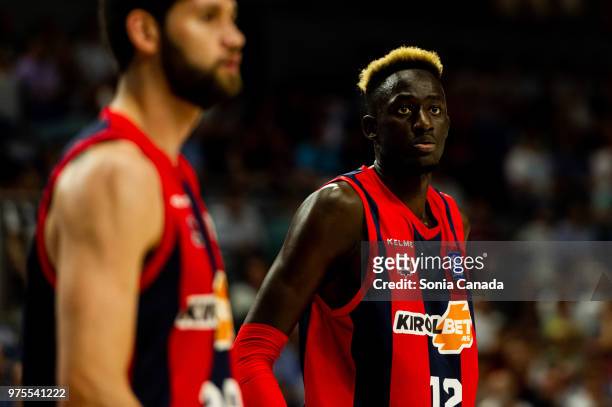Ilimane Diop, #12 center of Kirolbet Baskonia during the Liga Endesa game between Real Madrid and Kirolbet Baskonia at Wizink Center on June 15, 2018...