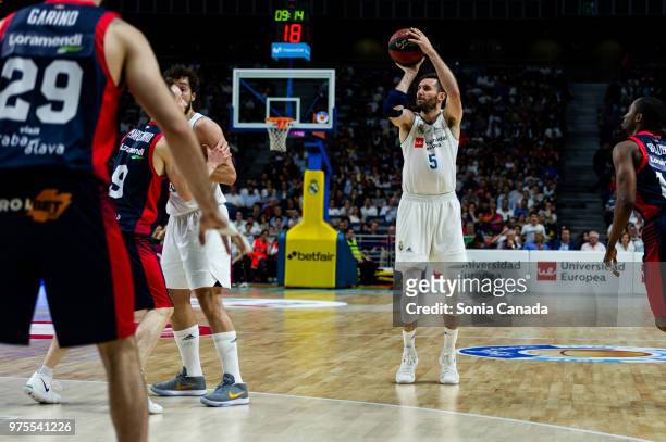 Rudy Fernandez, #5 guard of Real Madrid during the Liga Endesa game between Real Madrid and Kirolbet Baskonia at Wizink Center on June 15, 2018 in...