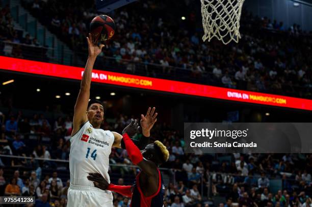 Gustavo Ayon, #14 center of Real Madrid during the Liga Endesa game between Real Madrid and Kirolbet Baskonia at Wizink Center on June 15, 2018 in...
