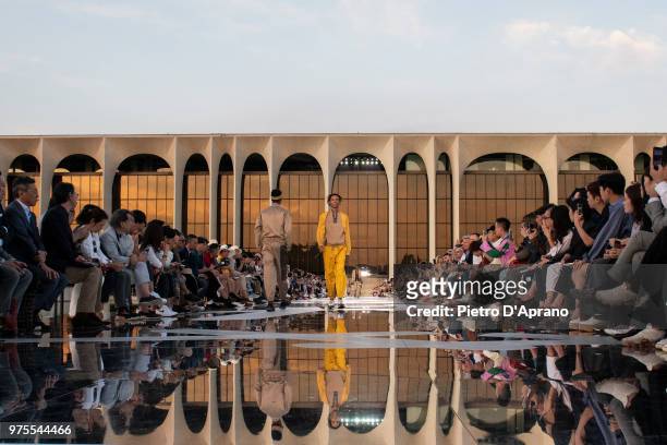 Model walks the runway at the Ermenegildo Zegna show during Milan Men's Fashion Week Spring/Summer 2019 on June 15, 2018 in Milan, Italy.