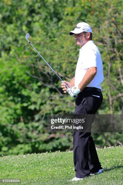 Sven Struver of Germany in action during the first round of the 2018 Senior Italian Open presented by Villaverde Resort played at Golf Club Udine on...