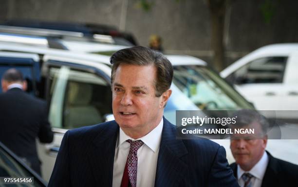 Paul Manafort arrives for a hearing at US District Court on June 15, 2018 in Washington, DC. A judge revoked Manafort's bail and sent him to jail...