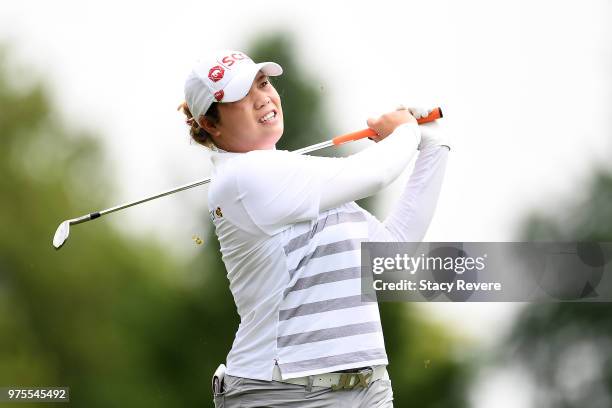 Ariya Jutanugarn of Thailand hits her tee shot on the 11th hole during the second round of the Meijer LPGA Classic for Simply Give at Blythefield...