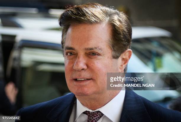 Paul Manafort arrives for a hearing at US District Court on June 15, 2018 in Washington, DC. A judge revoked Manafort's bail and sent him to jail...