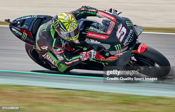 Johann Zarco of France and Monster Yamaha Tech 3 rides during free practice for the MotoGP of Catalunya at Circuit de Catalunya on June 15, 2018 in...