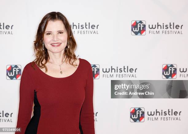 American actress Geena Davis attends the Whistler Film Festival's Women On Top Keynote Luncheon Series at The Sutton Place Hotel on June 15, 2018 in...