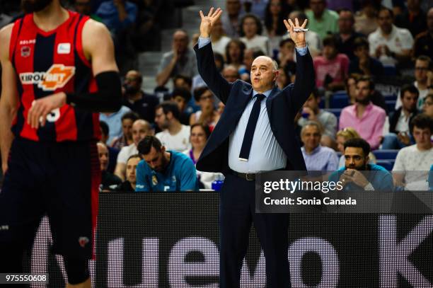 Pablo Laso, coach of Real Madrid during the Liga Endesa game between Real Madrid and Kirolbet Baskonia at Wizink Center on June 15, 2018 in Madrid,...