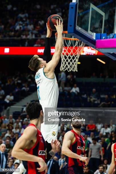 Luka Doncic, #7 guard of Real Madrid during the Liga Endesa game between Real Madrid and Kirolbet Baskonia at Wizink Center on June 15, 2018 in...