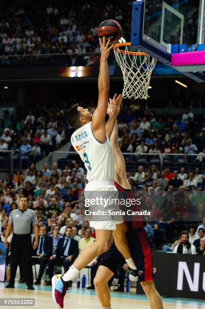 Felipe Reyes, #9 forward of Real Madrid during the Liga Endesa game between Real Madrid and Kirolbet Baskonia at Wizink Center on June 15, 2018 in...