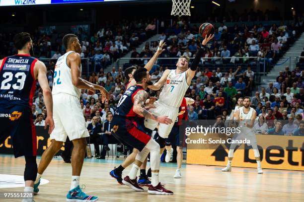 Luka Doncic, #7 guard of Real Madrid during the Liga Endesa game between Real Madrid and Kirolbet Baskonia at Wizink Center on June 15, 2018 in...