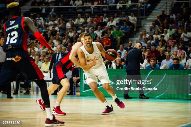 Felipe Reyes, #9 forward of Real Madrid during the Liga Endesa game between Real Madrid and Kirolbet Baskonia at Wizink Center on June 15, 2018 in...