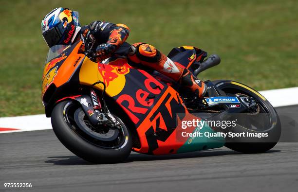 Pol Espargaro of Spain and Red Bull KTM Factory Racing rounds the bend during free practice for the MotoGP of Catalunya at Circuit de Catalunya on...