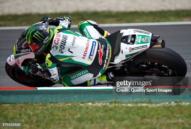 Cal Crutchlow of Great Britain and LCR Honda rounds the bend during free practice for the MotoGP of Catalunya at Circuit de Catalunya on June 15,...