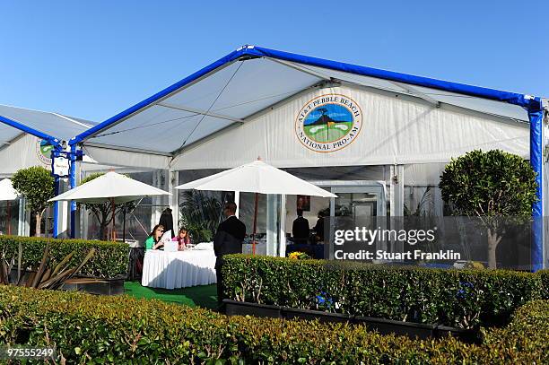 The Barclays Lehman Hospitality Tent as seen on the third fairway during the final round of the AT&T Pebble Beach National Pro-Am at Pebble Beach...