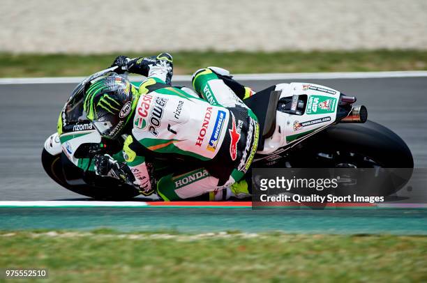 Cal Crutchlow of Great Britain and LCR Honda rounds the bend during free practice for the MotoGP of Catalunya at Circuit de Catalunya on June 15,...