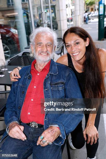 Actor Jean-Paul Belmondo and his daughter Charlotte Joly attend the "Street Art butterflies" by Charlotte Joly Exhibition Preview at Veramente, on...