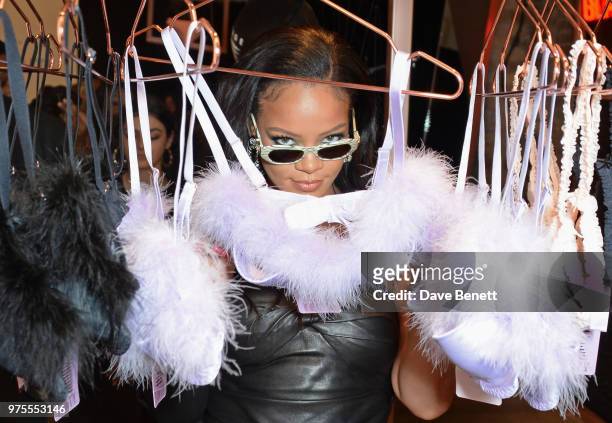 Rihanna attends the Savage X Fenty London pop-up shop in Shoreditch on June 15, 2018 in London, England.