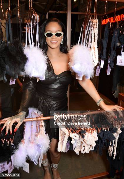 Rihanna attends the Savage X Fenty London pop-up shop in Shoreditch on June 15, 2018 in London, England.