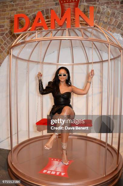 Rihanna attends the Savage X Fenty London pop-up shop in Shoreditch on June 15, 2018 in London, England.