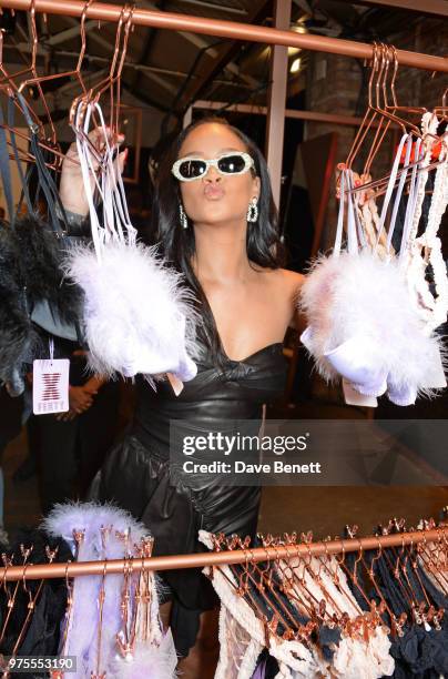 Rihanna attends the Savage X Fenty London pop-up shop in Shoreditch on June 15, 2018 in London, England.