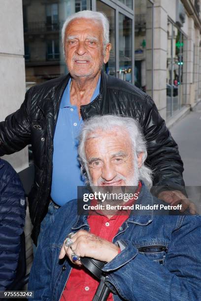 Actor Jean-Paul Belmondo and his brother Alain Belmondo attend the "Street Art butterflies" by Jean-Paul's daughter Charlotte Joly, Exhibition...