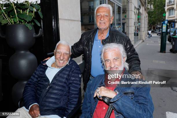 Charles Gerard, Alain Belmondo and his brother Jean-Paul Belmondo attend the "Street Art butterflies" by Charlotte Joly Exhibition Preview at...