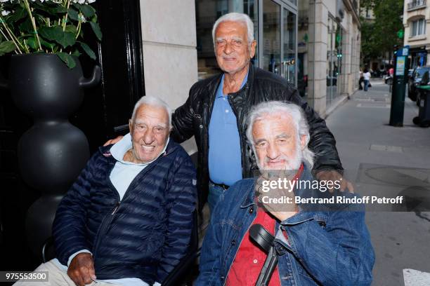Charles Gerard, Alain Belmondo and his brother Jean-Paul Belmondo attend the "Street Art butterflies" by Charlotte Joly Exhibition Preview at...