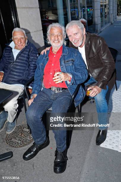 Charles Gerard, Jean-Paul Belmondo and Geoffroy Thiebaut attend the "Street Art butterflies" by Charlotte Joly Exhibition Preview at Veramente, on...