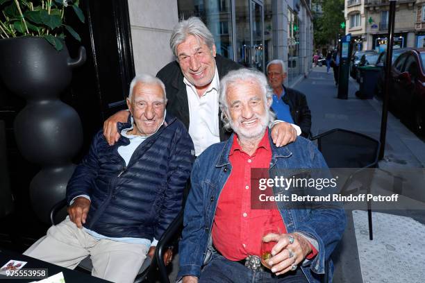 Charles Gerard, Jean-Pierre Castaldi and Jean-Paul Belmondo attend the "Street Art butterflies" by Charlotte Joly Exhibition Preview at Veramente, on...