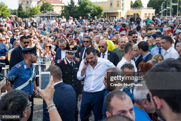 Matteo Salvini, the Deputy Prime Minister of Italy and Minister of the Interior in Orbassano near Turin, Italy, on 15 June 2018 to support the...