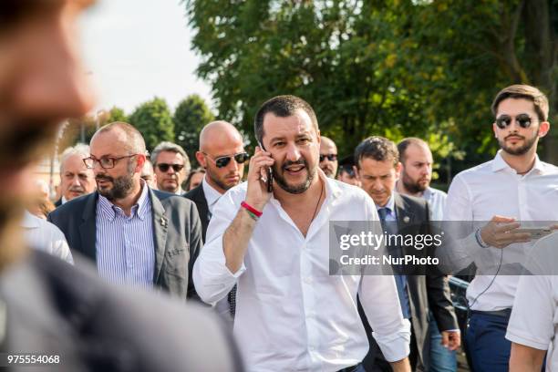 Matteo Salvini, the Deputy Prime Minister of Italy and Minister of the Interior in Orbassano near Turin, Italy, on 15 June 2018 to support the...