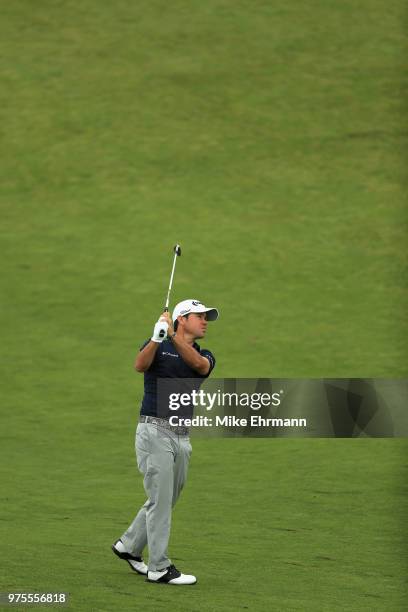 Brian Harman of the United States plays a shot on the tenth hole during the second round of the 2018 U.S. Open at Shinnecock Hills Golf Club on June...