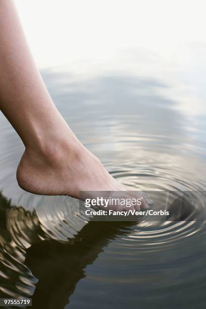 foot touching water - climat stock pictures, royalty-free photos & images