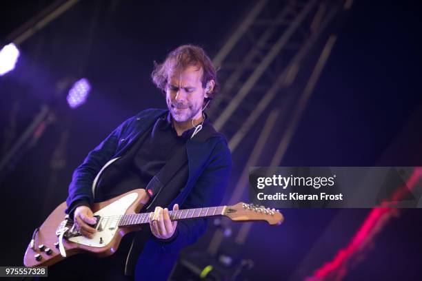 Aaron Dessner of The National performs at Energia Park on June 15, 2018 in Dublin, Ireland.