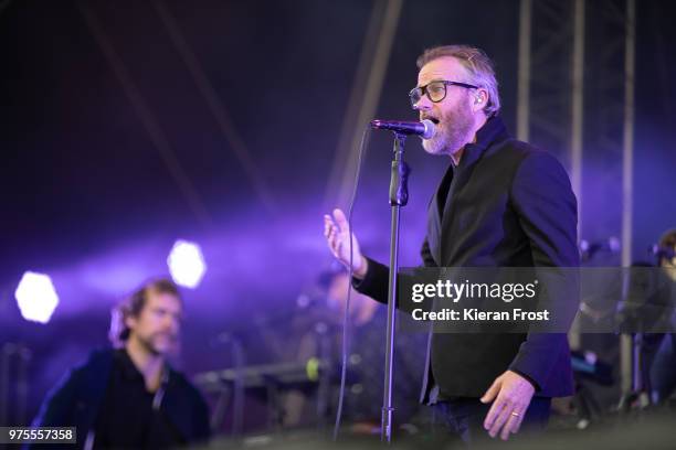 Aaron Dessner and Matt Berninger of The National performs at Energia Park on June 15, 2018 in Dublin, Ireland.