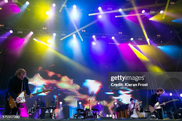 Aaron Dressner, Bryan Devendorf, Scott Devendorf and Aaron Dressner of The National perform at Energia Park on June 15, 2018 in Dublin, Ireland.