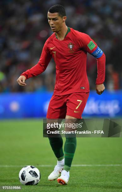 Cristiano Ronaldo of Portugal in action during the 2018 FIFA World Cup Russia group B match between Portugal and Spain at Fisht Stadium on June 15,...