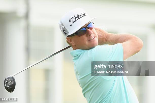 Charley Hoffman of the United States plays his shot from the 14th tee during the second round of the 2018 U.S. Open at Shinnecock Hills Golf Club on...