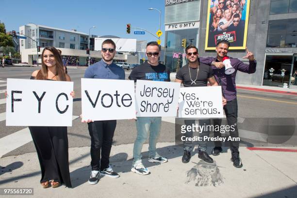 Deena Nicole Cortese, Vinny Guadagnino, Mike The Situation, Ronnie Ortiz-Magro and Pauly D attend MTV's "Jersey Shore" Cast Photo Op on June 15, 2018...