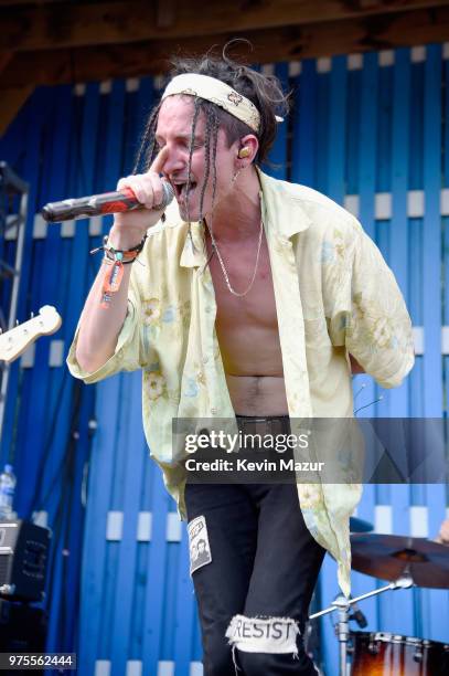 Mitchel Cave of Chase Atlantic performs on the Porch Stage during the 2018 Firefly Music Festival on June 15, 2018 in Dover, Delaware.