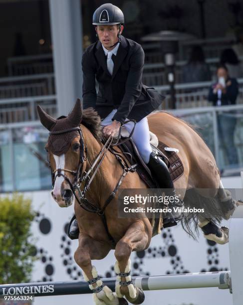Scott Brash of UK and horse Hello Forever during the "CSI 5" 1.45m jumping competition on the second day of Longines Global Champion Tour on June 15,...