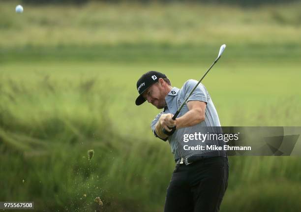 Jimmy Walker of the United States plays a shot on the ninth hole during the second round of the 2018 U.S. Open at Shinnecock Hills Golf Club on June...