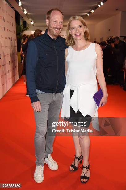 Johann von Buelow and Caroline Peters attend the Cocktail prolonge to the Semi-Final Round of Judging of the International Emmy Awards 2018 on June...