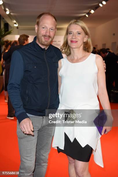 Johann von Buelow and Caroline Peters attend the cocktail party during the semi-final round of judging of the International Emmy Awards 2018 on June...