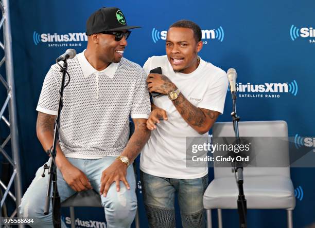 Pimpin and Bow Wow take part in SiriusXM's Town Hall with Jermaine Dupri at SiriusXM Studios on June 15, 2018 in New York City.