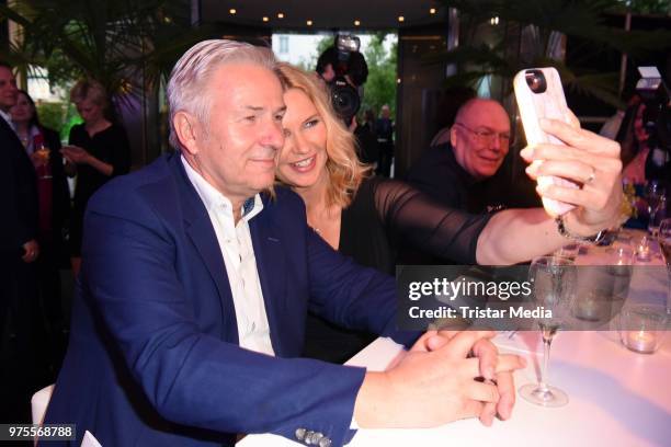 Klaus Wowereit and Veronica Ferres attend the cocktail party during the semi-final round of judging of the International Emmy Awards 2018 on June 15,...