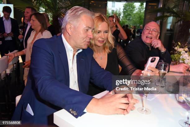 Klaus Wowereit and Veronica Ferres attend the cocktail party during the semi-final round of judging of the International Emmy Awards 2018 on June 15,...