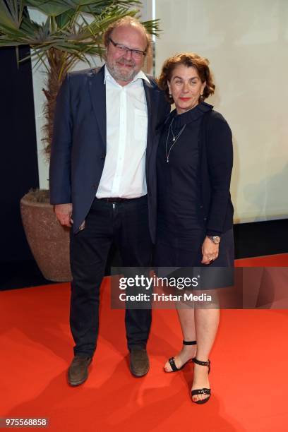 Stefan Arndt and Kirsten Niehuus attend the cocktail party during the semi-final round of judging of the International Emmy Awards 2018 on June 15,...